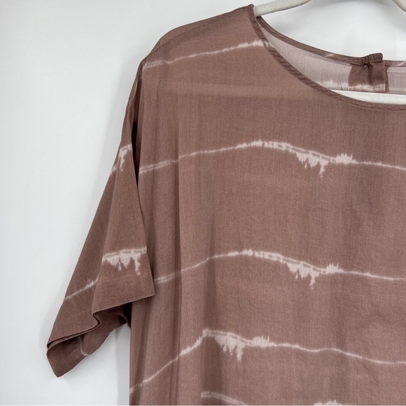 Pure Jill Tie-Dye Print Roundneck Short Sleeve Back Button Multicolor Tunic Top - Picture 4 of 16